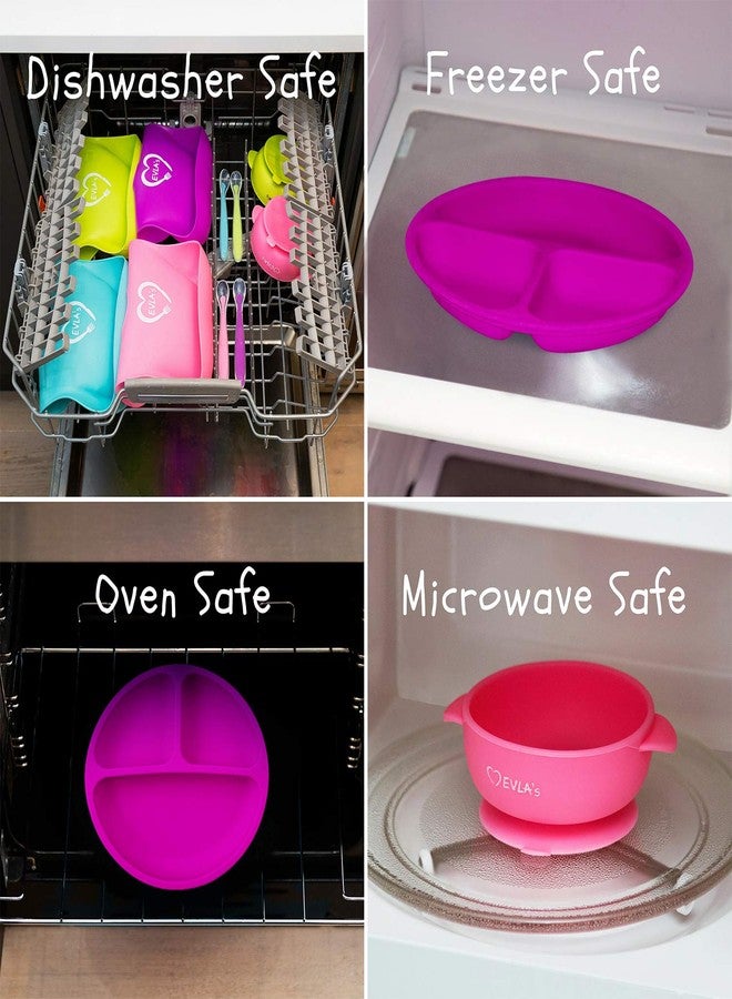 EVLA'S Baby Feeding Set, Baby Led Weaning Supplies, Adjustable Silicone Bibs, Divided Plate, Suction Bowl with Lid, Soft Spoons for Babies or Toddlers, Baby Registry must have! - Image 4